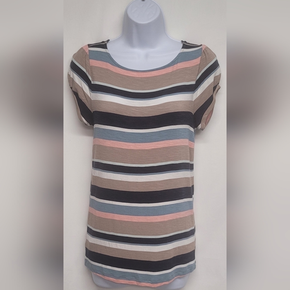 Loft XS Stretch Knit Tee Top Casual Striped